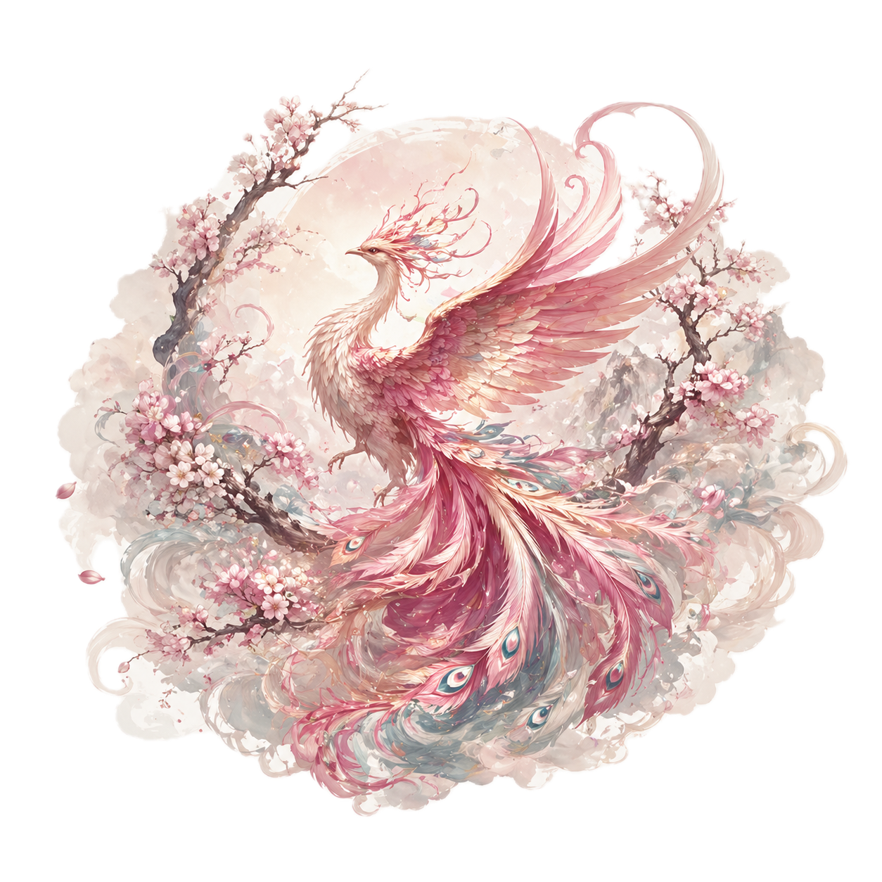 Phoenix rising among cherry blossoms